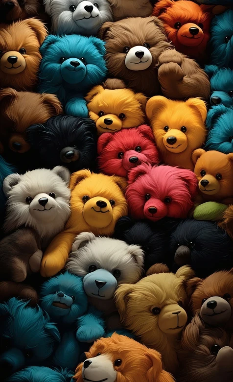 缤纷毛绒玩具熊·治愈密集堆叠 人气手机桌面背景