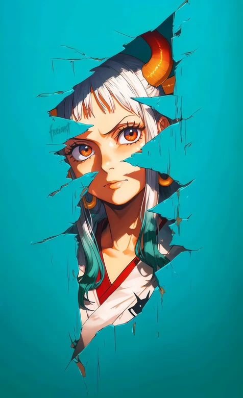 大和（航海王）·牛角白发橙眸 二次元动漫插画热血壁纸