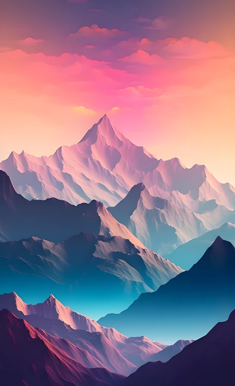 层叠雪山群·渐变霞光云海唯美意境·高清意境壁纸素材