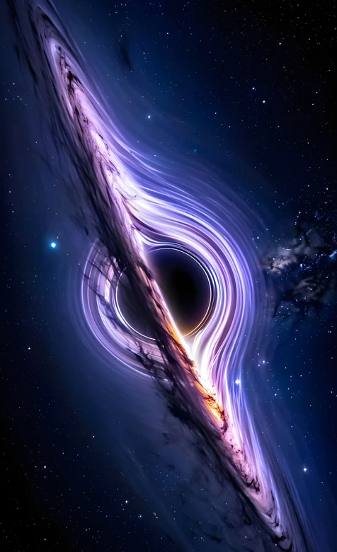 黑洞吸积盘光带交织紫色光涡科幻唯美宇宙星空高清场景