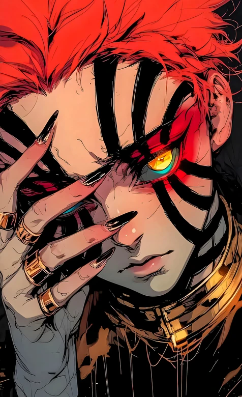 《鬼灭之刃》红发条纹面帅哥·猗窝座·发光眼冷峻暗黑二次元高清竖屏