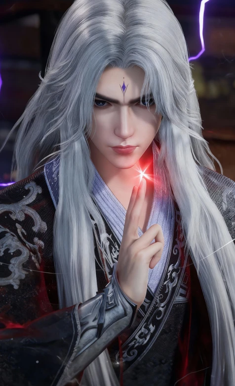 银发古风帅哥王林·指尖红光闪耀施法 国漫国风壁纸