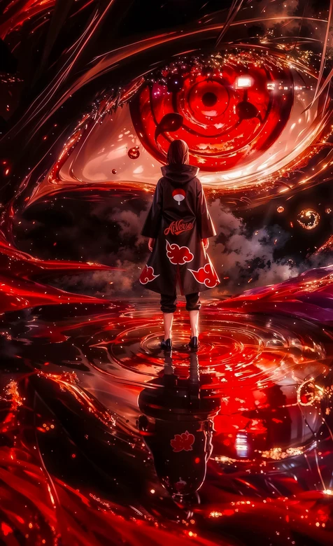 火影忍者晓组织成员·红云长袍对峙巨型写轮眼 暗黑炫酷超高清全屏