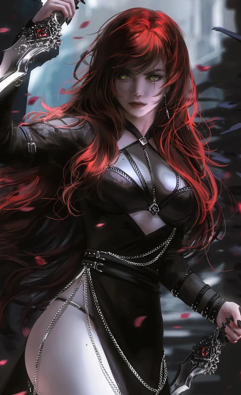 红发绿眼女战士·双剑暗黑系 暗黑写实高燃手机壁纸