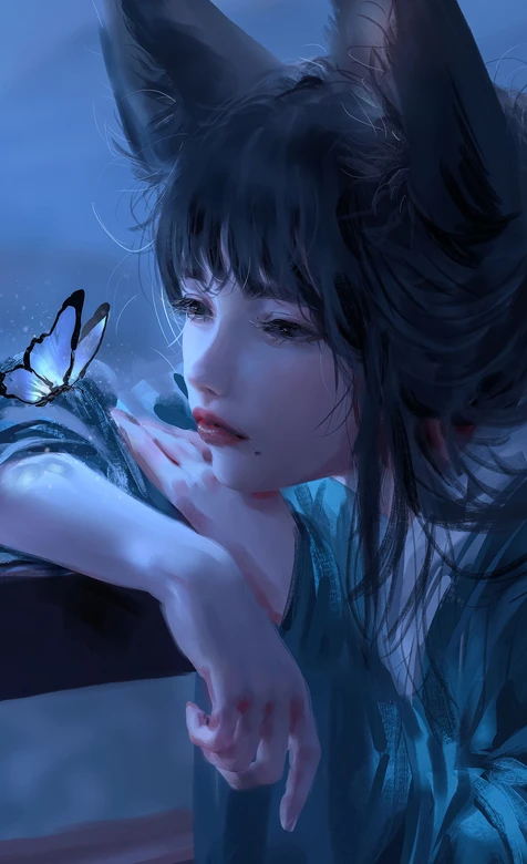 兽耳少女·蝶栖青衣 唯美国风手绘 高清手机壁纸