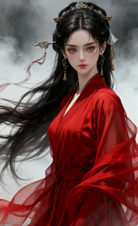 古风国风红衣侠女·长发飘曳 唯美仙侠氛围感手机壁纸