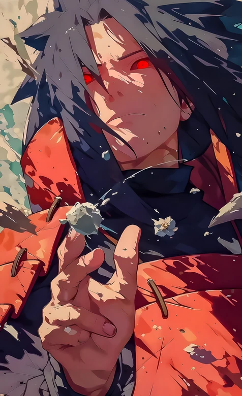 宇智波斑·写轮眼燃血 二次元插画风火影忍者热血壁纸