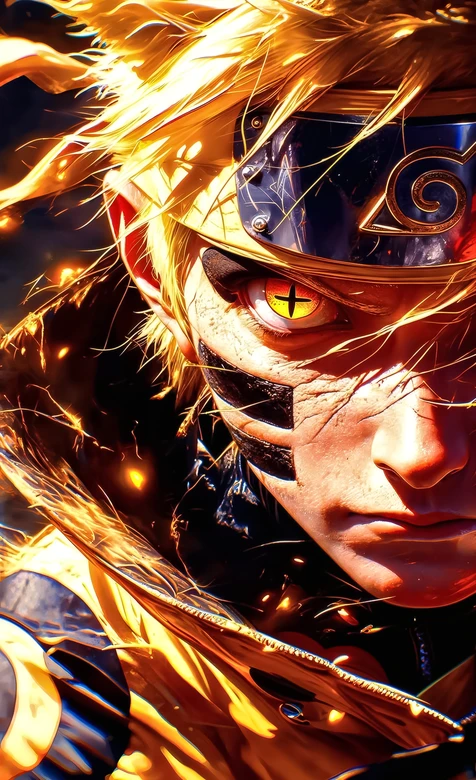 漩涡鸣人·十字眼九尾查克拉燃动 写实热血风火影忍者超燃动漫角色壁纸