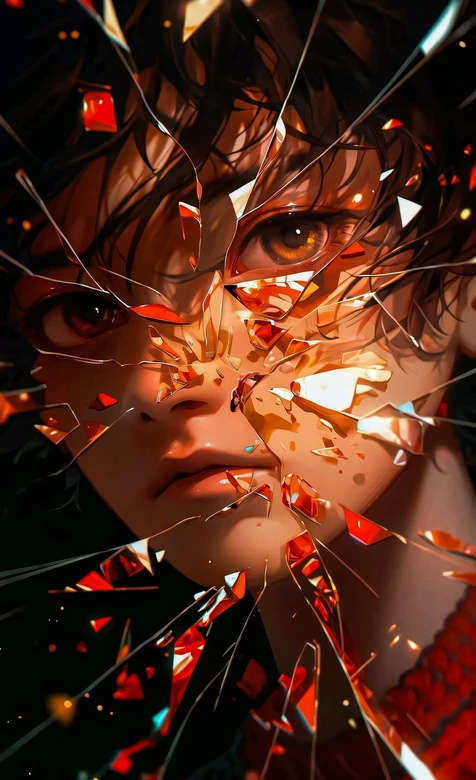 原创帅哥·破碎玻璃特效·暗黑暖系热门手机壁纸