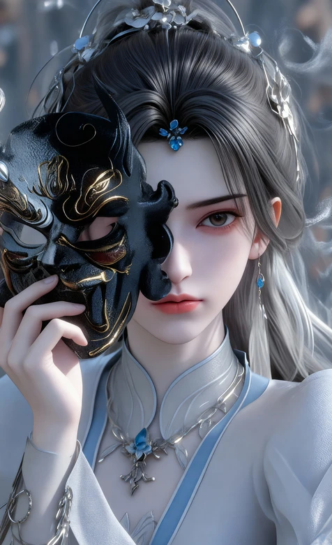 国风仙侠角色·李慕婉·持黑金面具 唯美写实古风壁纸