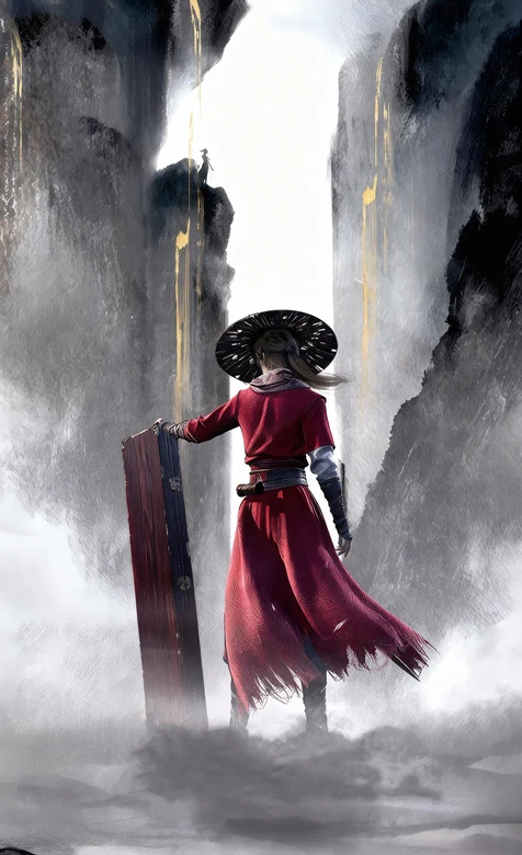 古风侠客·红衣斗笠剑匣 国风武侠水墨意境 江湖武侠风手机壁纸