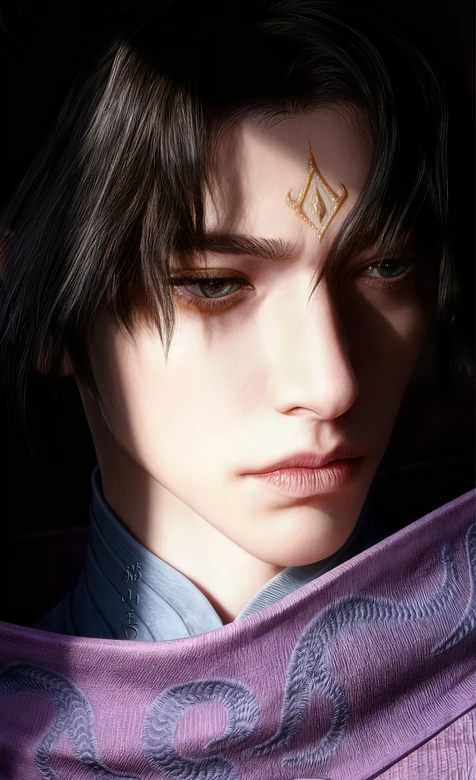 国风写实帅哥温天仁·金色额饰 紫色蛇纹 国漫风手机壁纸