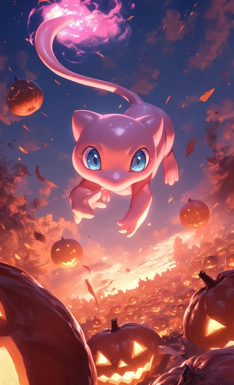 宝可梦梦幻·紫焰魔法南瓜地 奇幻暖系高热度壁纸