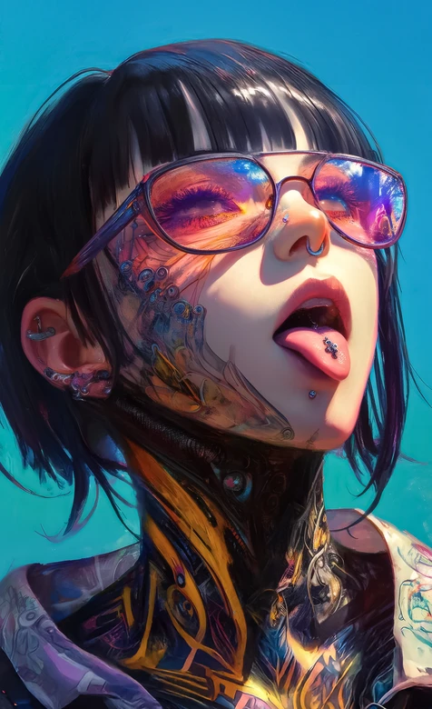 赛博朋克机械少女·纹身穿孔潮流风 科幻插画手机壁纸