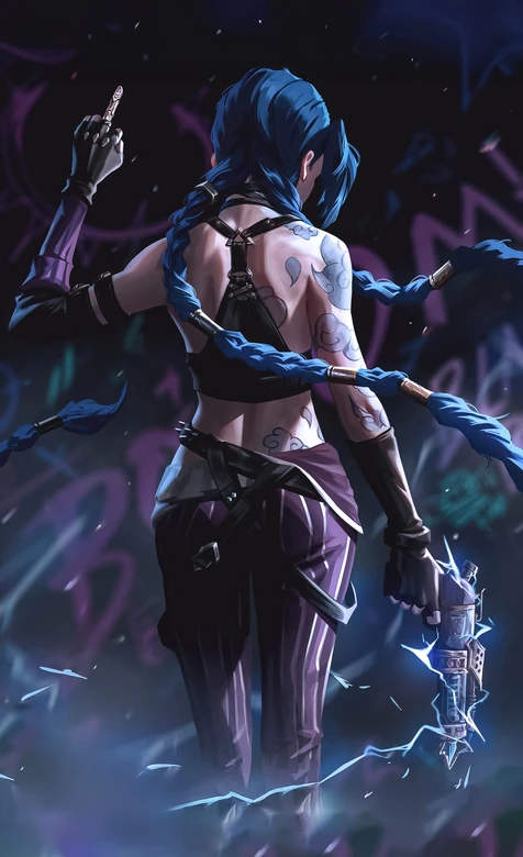 金克丝·蓝发双辫纹身 暗黑风 英雄联盟双城之战 高人气游戏壁纸