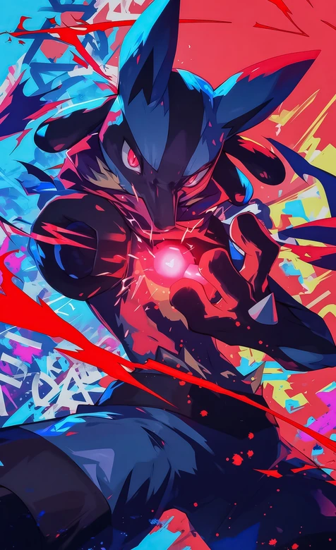 路卡利欧·能量汇聚 炫彩潮流风 宝可梦热血手机壁纸优选