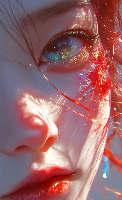 超现实唯美人物·眼眸幻彩绯红发丝 艺术创作手机壁纸热选