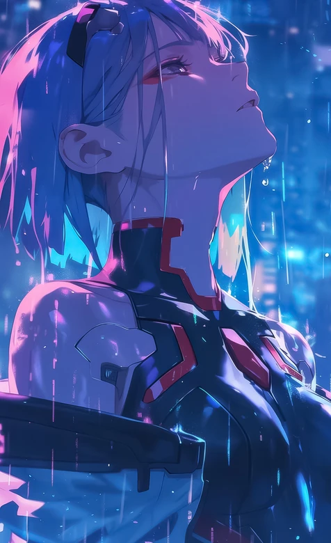 绫波丽·战斗服雨夜 赛博朋克二次元EVA高热度壁纸