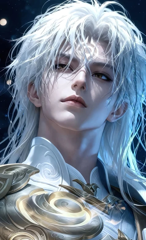 王者荣耀李白银发·华丽盔甲 星空背景 唯美壁纸