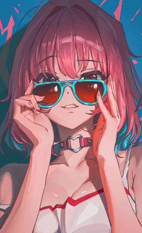 粉蓝渐变发动漫少女·国漫风墨镜穿搭 潮流手机壁纸