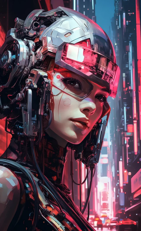 赛博朋克机械义体女性·霓虹都市未来科技手机壁纸