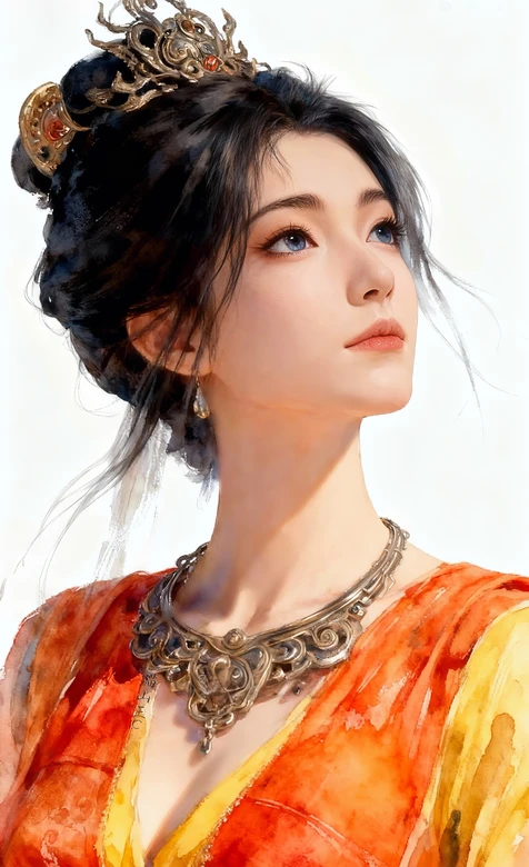 古风女子·慕沛灵·华贵发冠橙黄衣 国风唯美插画 古风手机壁纸推荐