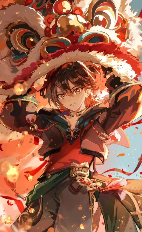 国漫国风少年·舞狮头饰 喜庆帅气 高人气手机壁纸