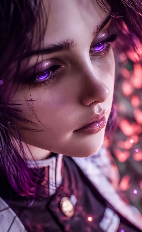 紫眸紫发制服少女 写实唯美风超高清手机壁纸