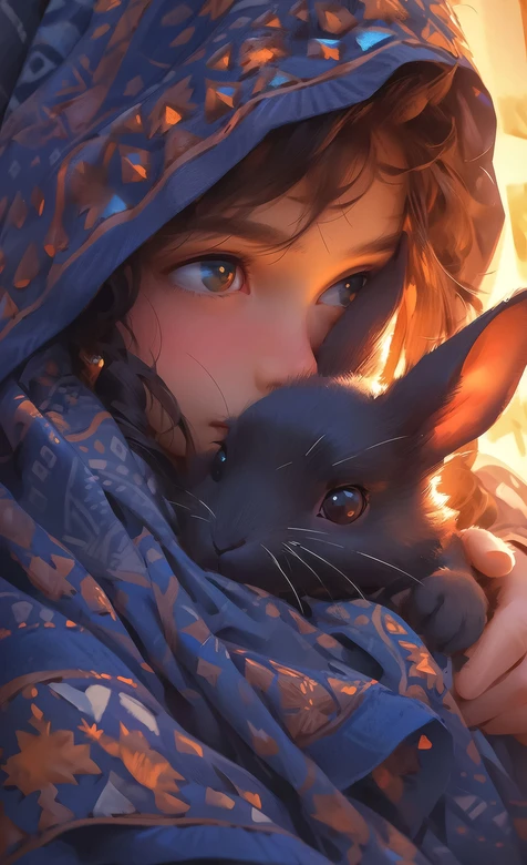 少女抱宠物兔·唯美写实风 暖光治愈手机屏保