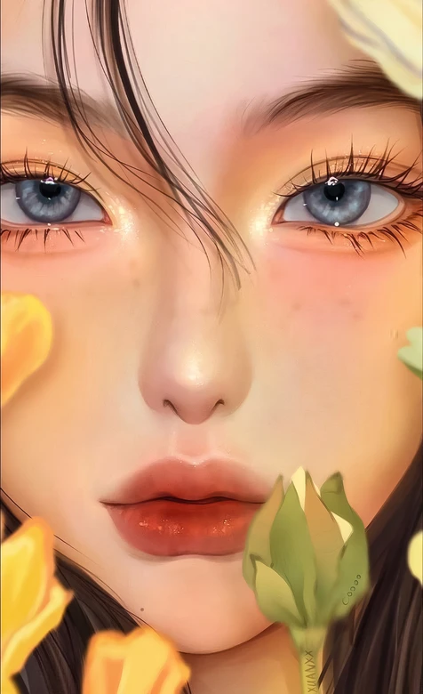 写实唯美花卉环绕人物插画 治愈系手绘手机壁纸热款