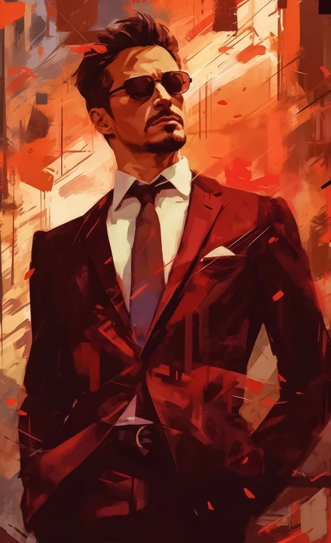 托尼·斯塔克·西装墨镜 艺术插画风 漫威衍生 高质感男生壁纸