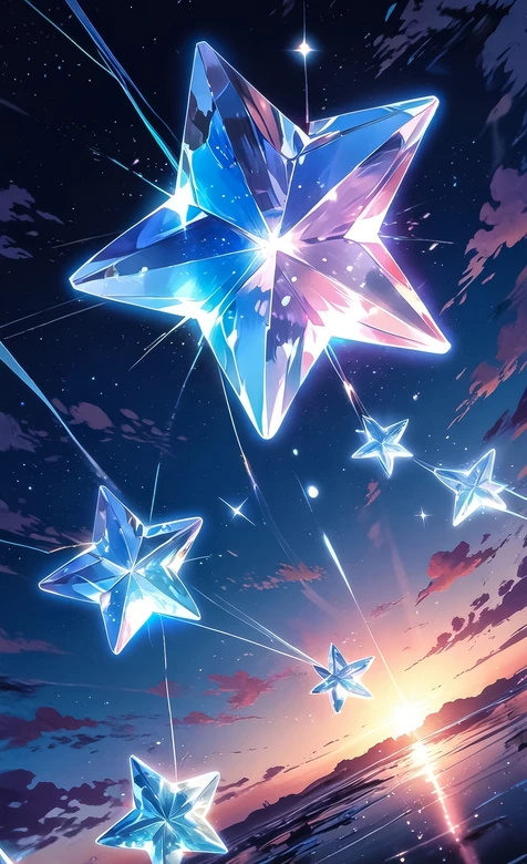 水晶星星·星空海面黄昏·唯美梦幻二次元插画超高清手机壁纸