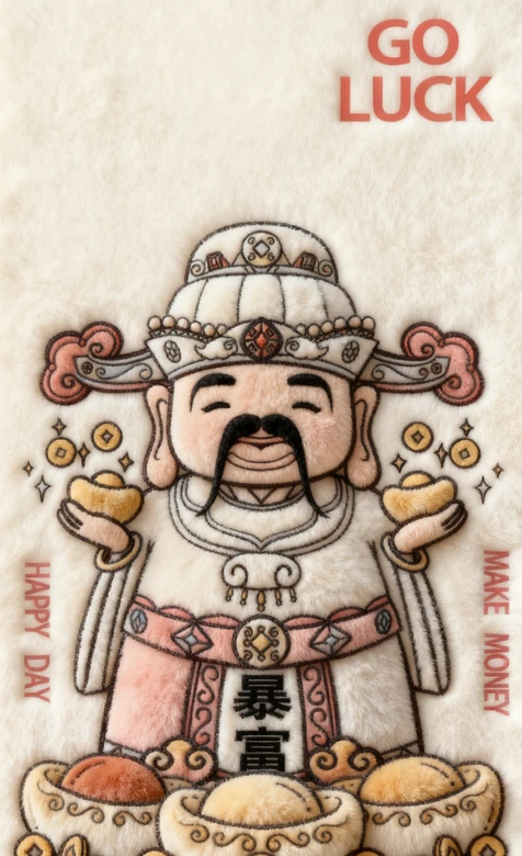 财神爷·暴富发财 国风毛绒刺绣风手机壁纸