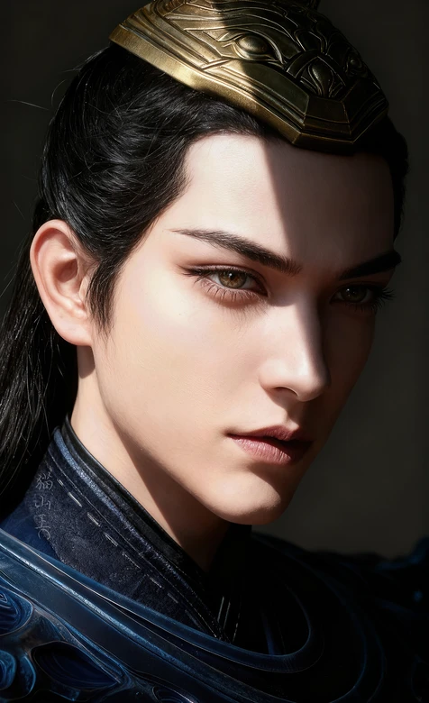 古风帅哥·风希·国风写实古装（金冠+深蓝铠甲） 热门手机壁纸