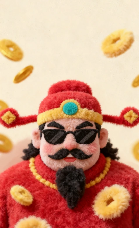 财神·毛绒国潮风 墨镜铜钱元素手机壁纸热搜款