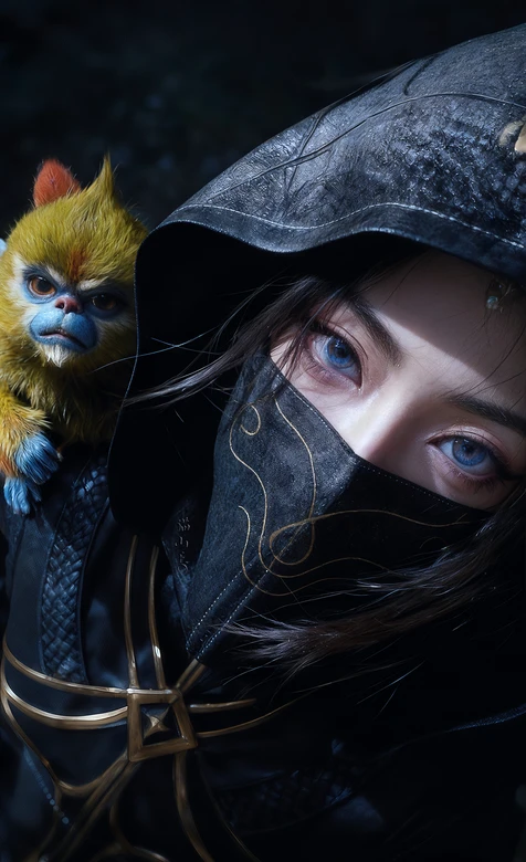 《凡人修仙传》元瑶·刺客装与灵猴啼魂兽 游戏角色高质感古风壁纸