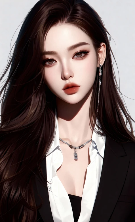 精致长发西装女性·写实唯美AI绘 高人气职场风手机壁纸