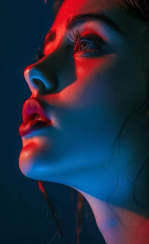 红蓝霓虹光影艺术女性特写 高质感个性手机壁纸