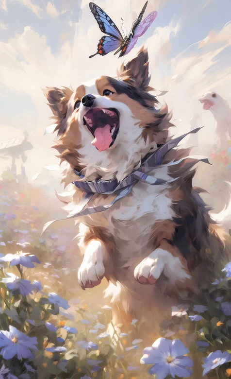 萌犬追蝶·唯美梦幻风 治愈系宠物主题插画壁纸