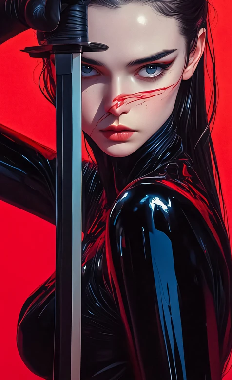 暗黑女武士·武士刀对峙 暗黑机能风 高热度暗黑手机壁纸