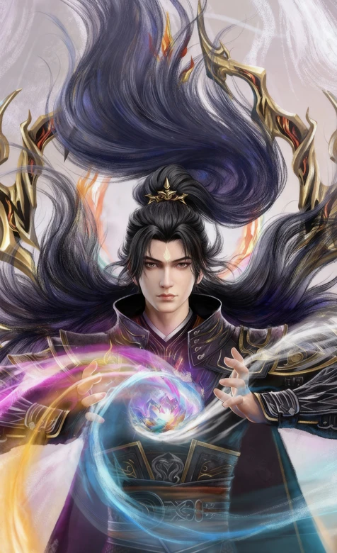 斗破苍穹肖炎·灵力光球汇聚 黑金战甲长发火焰 国风玄幻壁纸