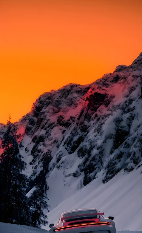 雪山公路跑车·唯美写实风 冬季驾驶氛围感手机壁纸