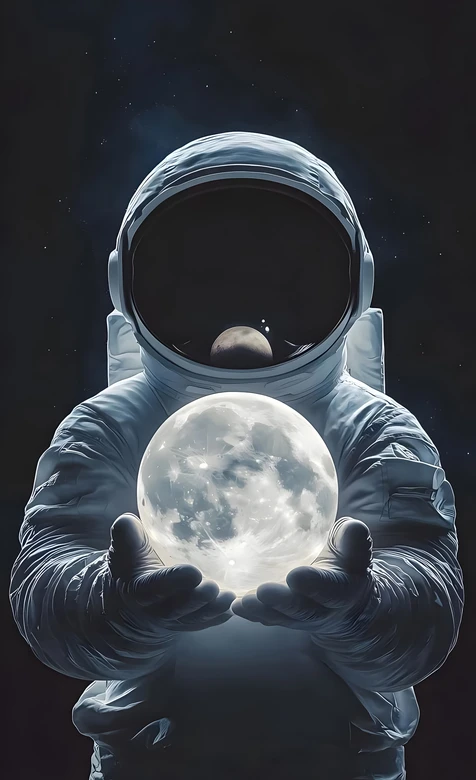 宇航员·捧月科幻写实风 深邃宇宙氛围感手机壁纸