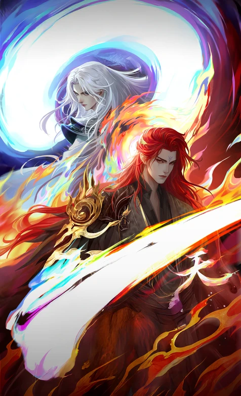 红发白发王林和戮默 火焰剑气交织 国风仙侠壁纸