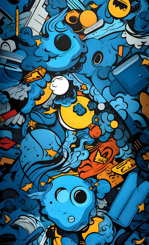 蓝色系潮流涂鸦风奇幻宇宙元素超火手机壁纸