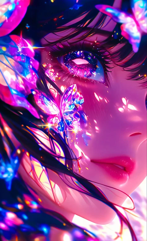 二次元美少女·水晶蝴蝶星空眼眸 超梦幻炫彩风手机壁纸