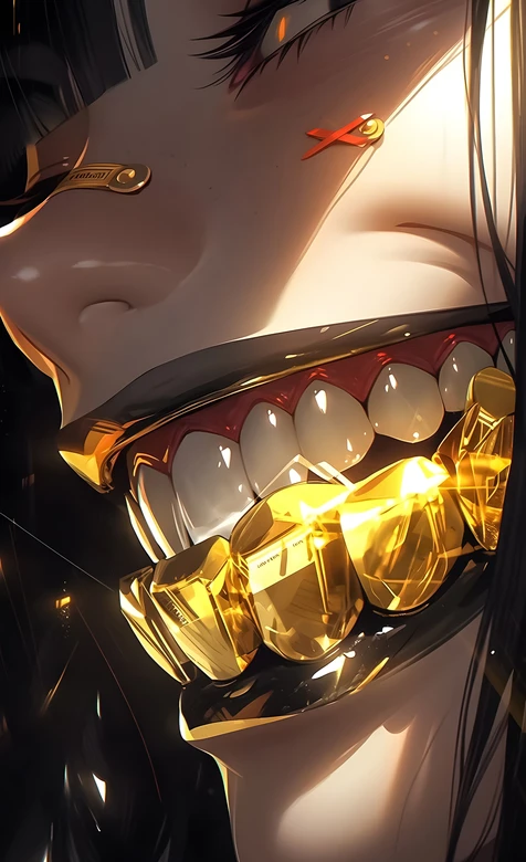 二次元人物·金色牙饰暗黑奢华风 二次元手机壁纸
