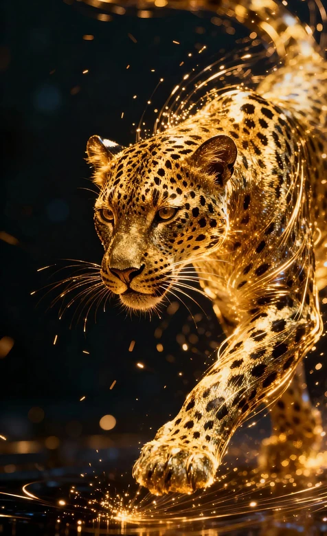 鎏金猎豹·流光跃动 金色粒子特效动态光影