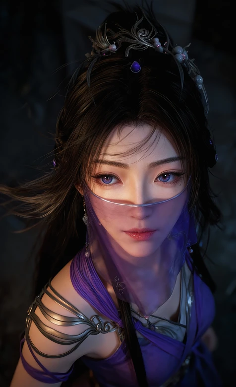 紫眸女子·紫灵仙子·轻纱遮面国风意境高清唯美