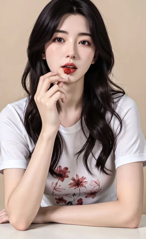 黑发女子·持棒棒糖·清新写实风高清质感